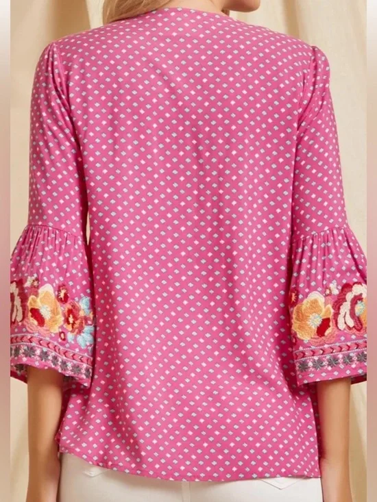 Savanna Jane Pink Embroidered Floral Tunic Top - Picture 3 of 12